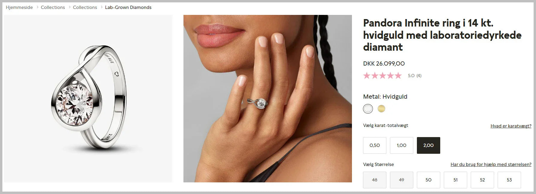 Prissammenligning: 2ct lab-grown diamantring E VVS2 til 12.500 kr fra Manich Jewelry - samme størrelse, bedre kvalitet, halv pris