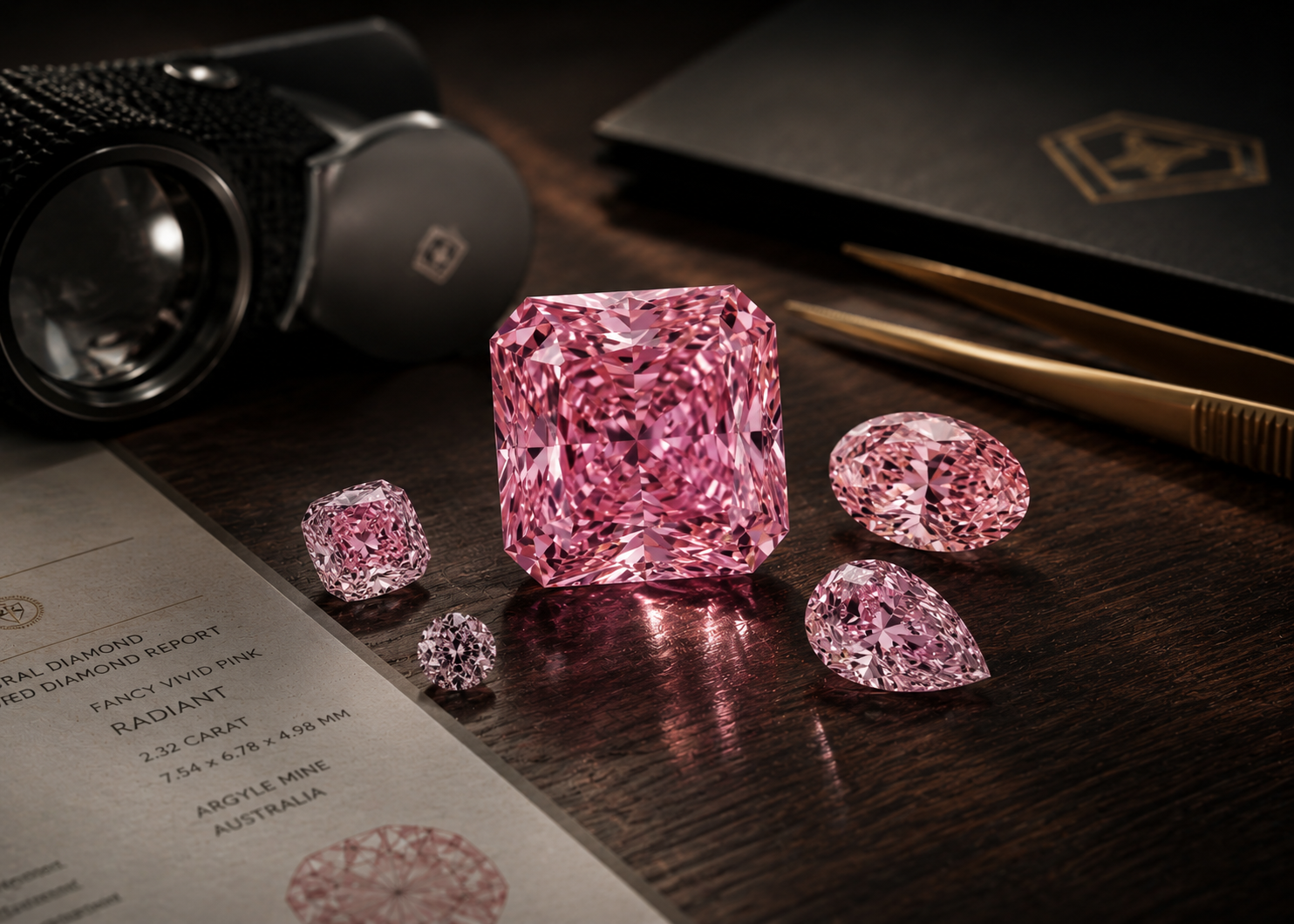 Sjælden naturlig lyserød diamant med intens pink farve vist i eksklusivt hero billede inspireret af Argyle-diamanter fra Manich Jewelry