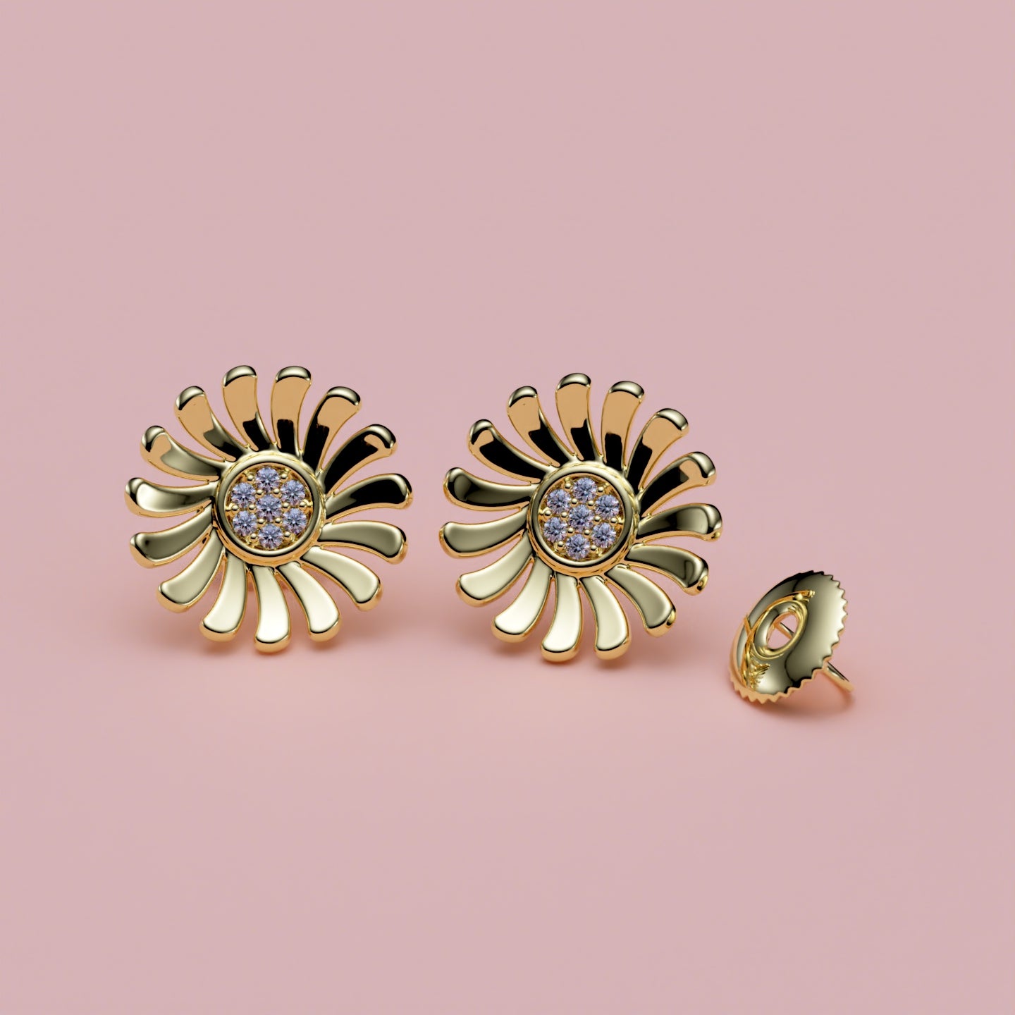 Blomster ørestikker i 14 karat gulguld med 0.08 ct diamanter