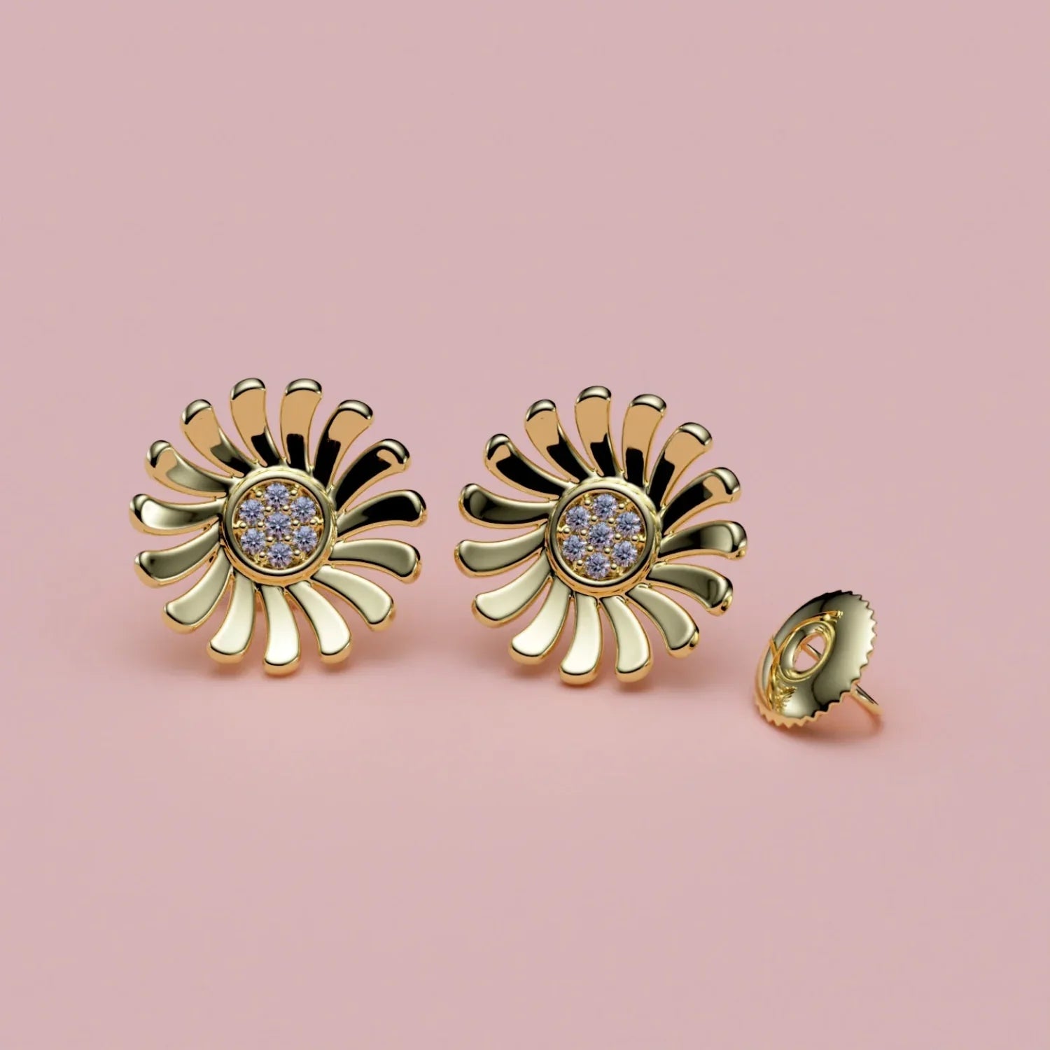 Blomster ørestikker i 14 karat gulguld med 0.08 ct diamanter