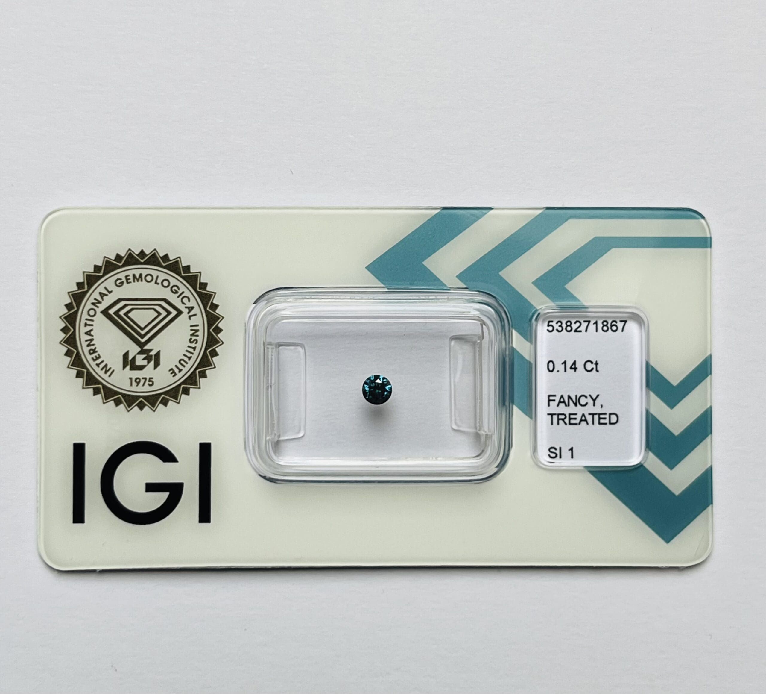 0.14ct Round Natural Diamond (Colour Fancy Green Blue, Clarity SI1, Cut GD, IGI Certified)