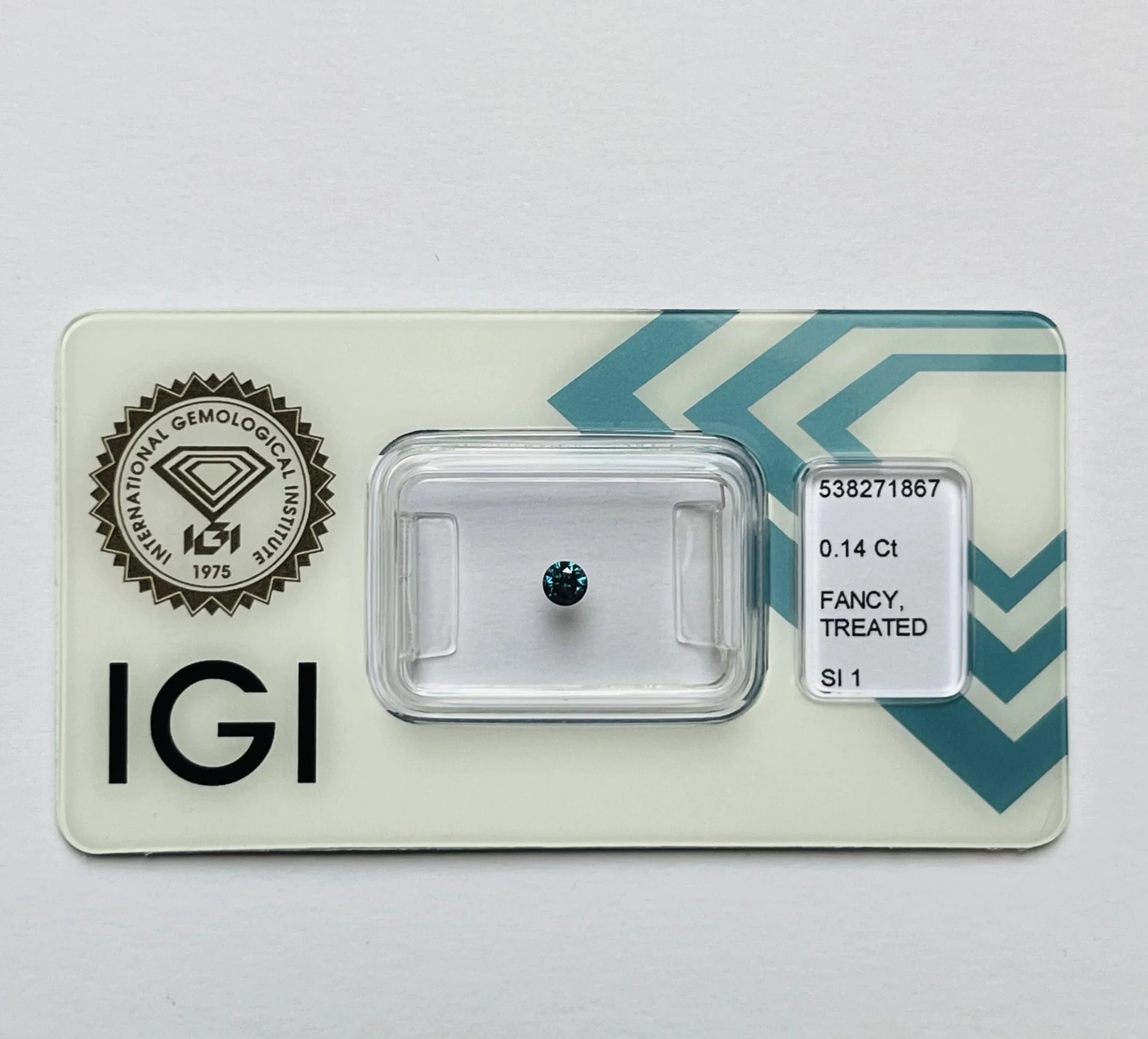 0.14ct Round Natural Diamond (Colour Fancy Green Blue, Clarity SI1, Cut GD, IGI Certified)
