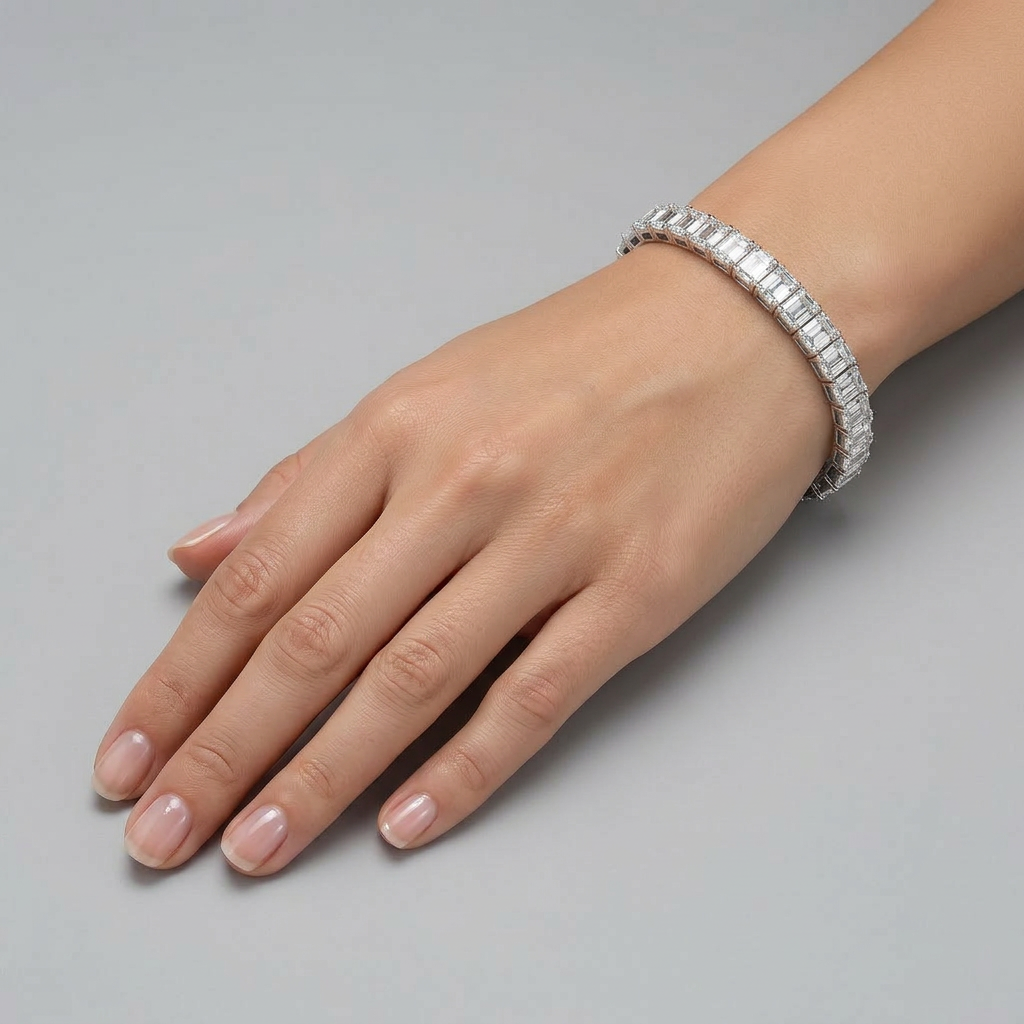 Asscher diamant tennisarmbånd på hånd