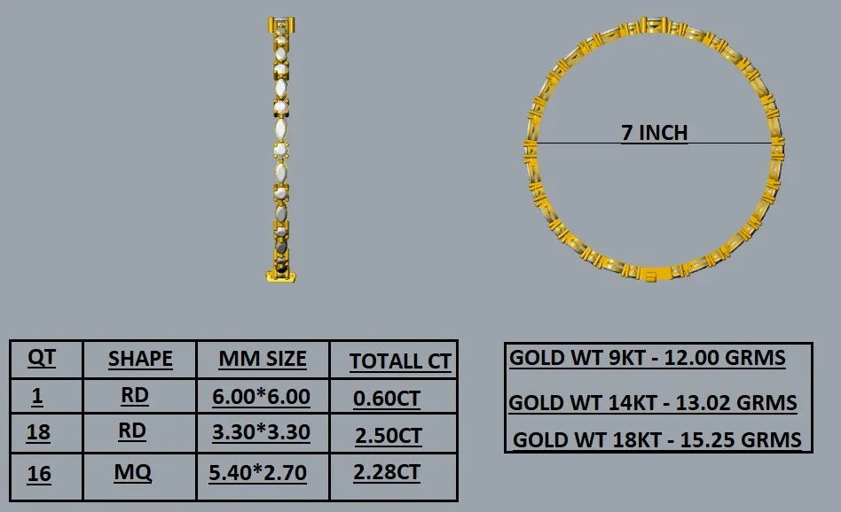 Tennisarmbånd BR-10 – 5.38 ct Lab Grown Diamanter Round & Marquise