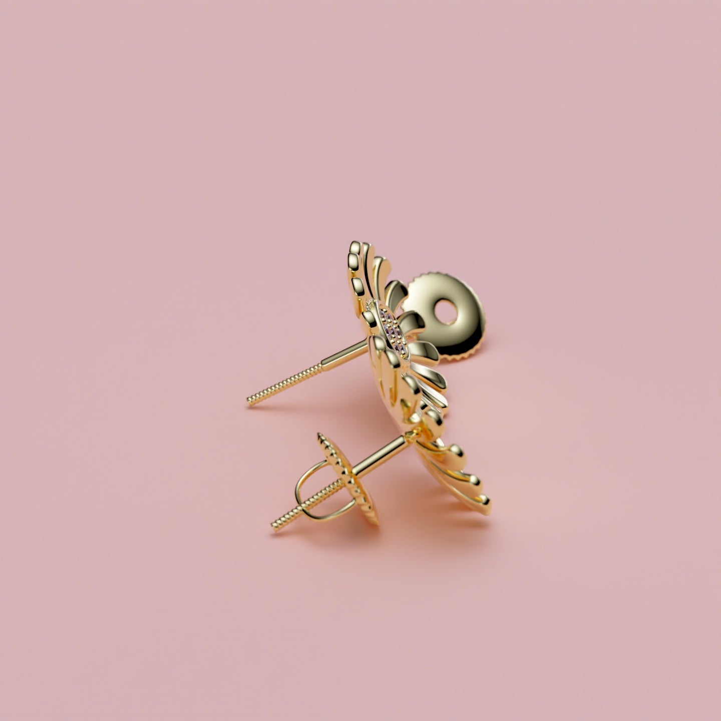 Blomster ørestikker i 14 karat gulguld med 0.08 ct diamanter