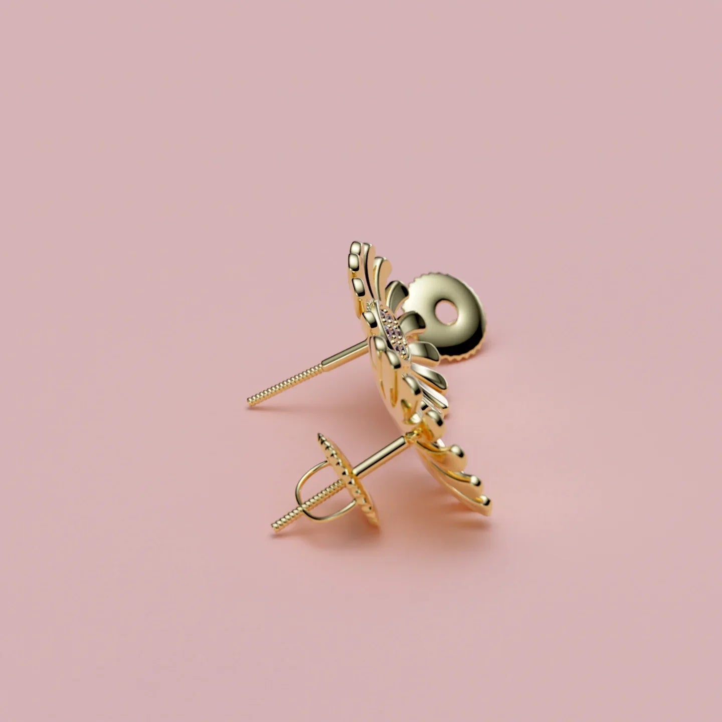 Blomster ørestikker i 14 karat gulguld med 0.08 ct diamanter