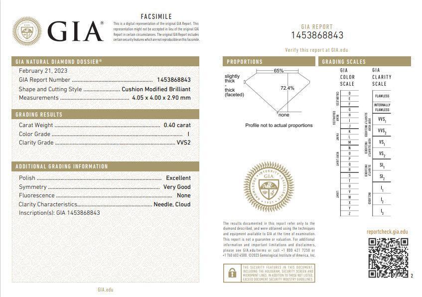 GIA Cushion Diamant 0.40 CT - I VVS2, EX VG | MANICH