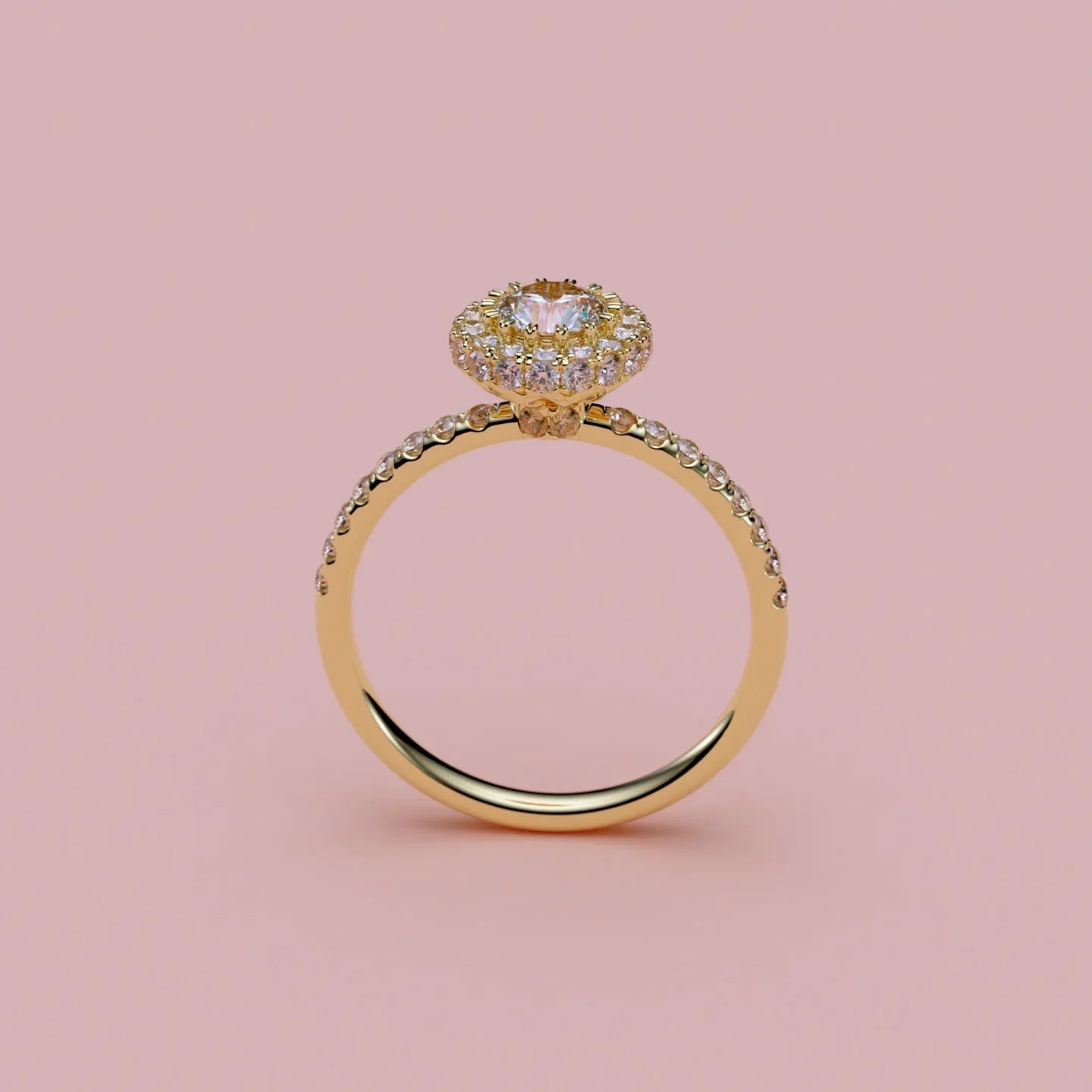 Manich diamantring med halo i 14k guld - eksklusiv forlovelsesring med brillanter