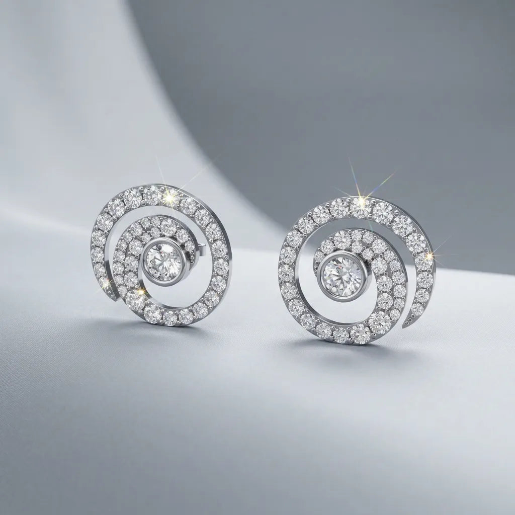 Spiral Pavé Vedhæng – render, lab grown diamanter, 14 karat guld