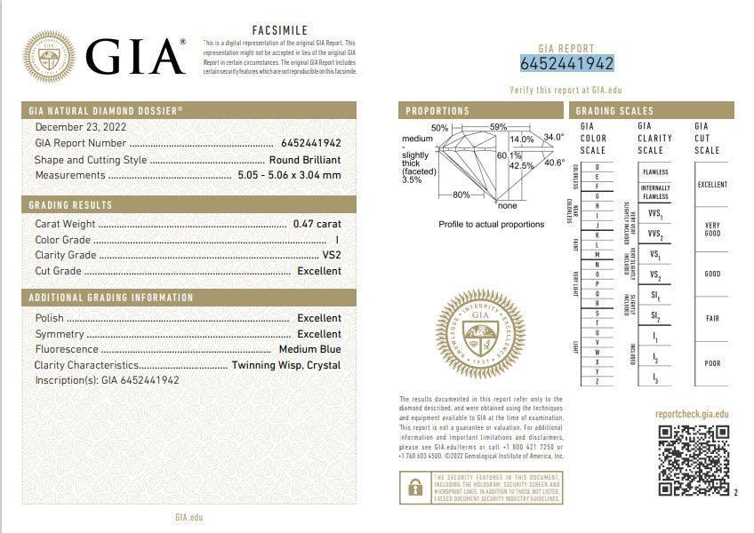 GIA Rund Diamant 0.47 CT - Top Crystal, VS2, EX | MANICH