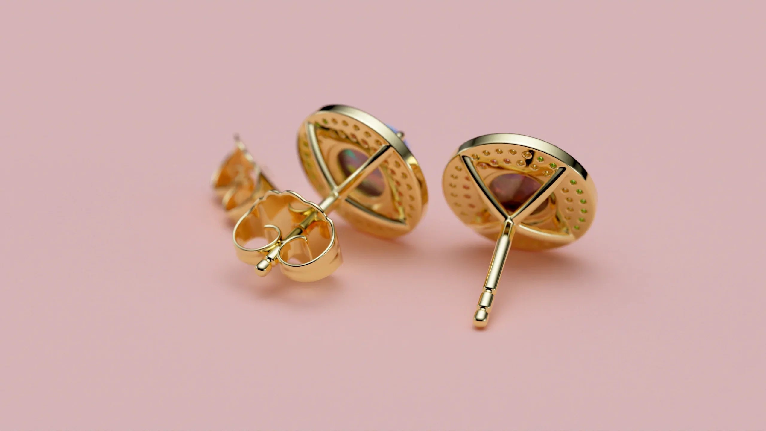 Limited Edition Opal Øreringe med Diamanter, Pink Safir & Tsavorit i 14K Guld
