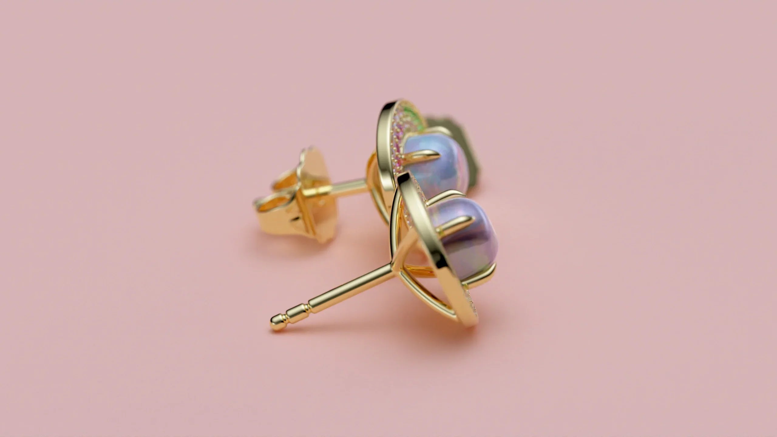 Limited Edition Opal Øreringe med Diamanter, Pink Safir & Tsavorit i 14K Guld