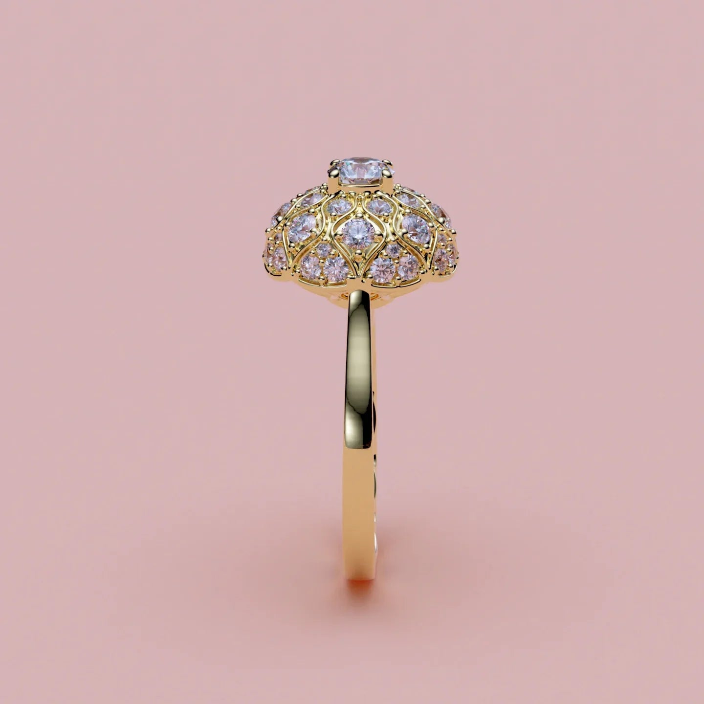Taj Mahal Inspireret Diamantring i 14K Guld - Håndlavet Dome Design