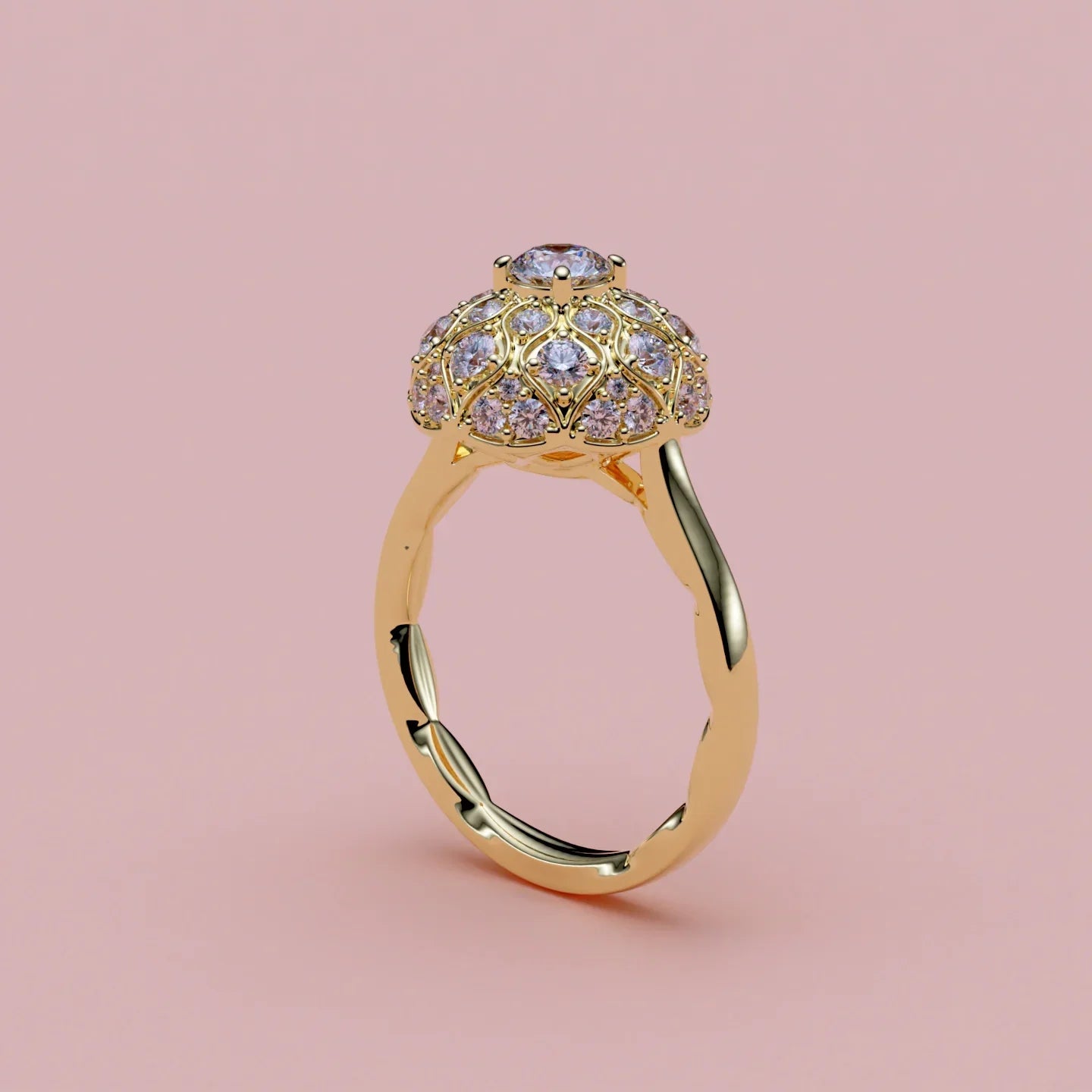 Taj Mahal Inspireret Diamantring i 14K Guld - Håndlavet Dome Design