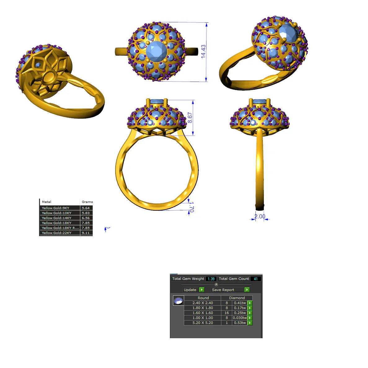 Taj Mahal Inspireret Diamantring i 14 Karat Guld med 1.38 ct Diamanter