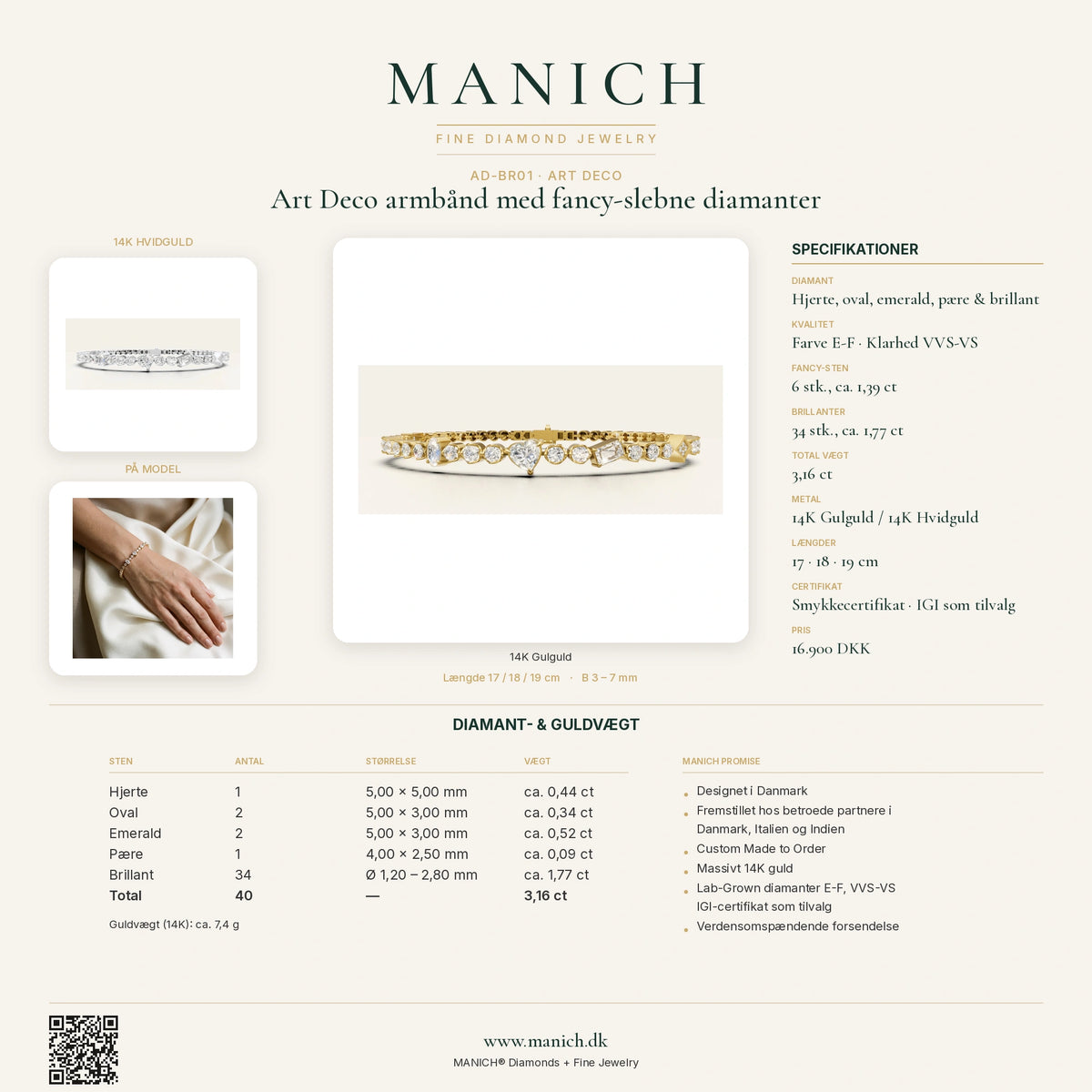 AD-BR01 specifikationer, diamantkvalitet og mål – MANICH infografik