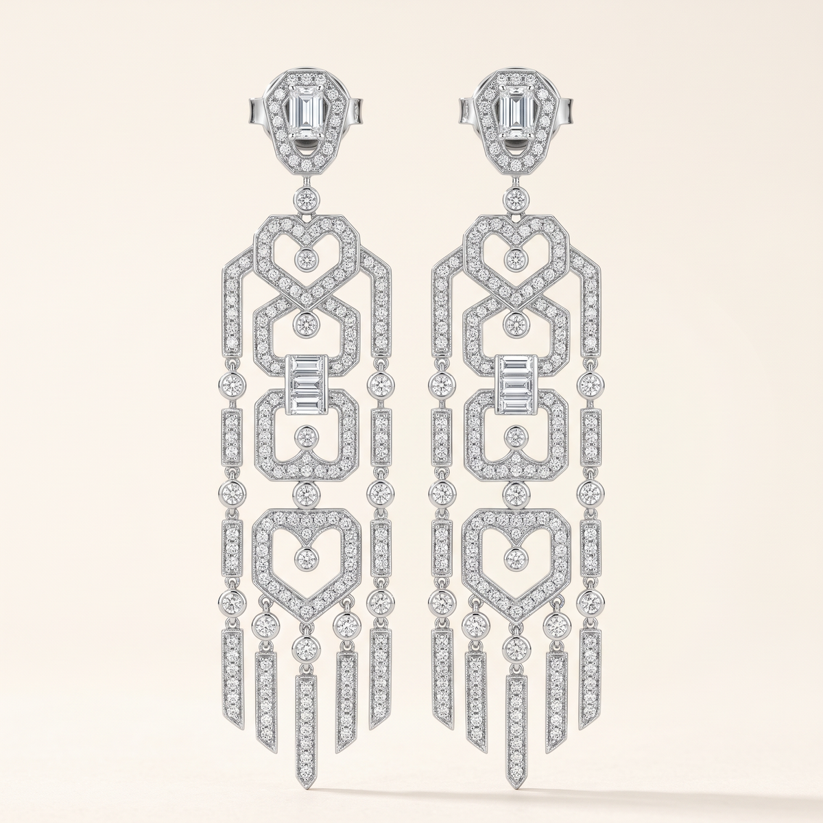 AD-ER04 Art Deco chandelier-øreringe med lab grown diamanter i 14 karat hvidguld, par