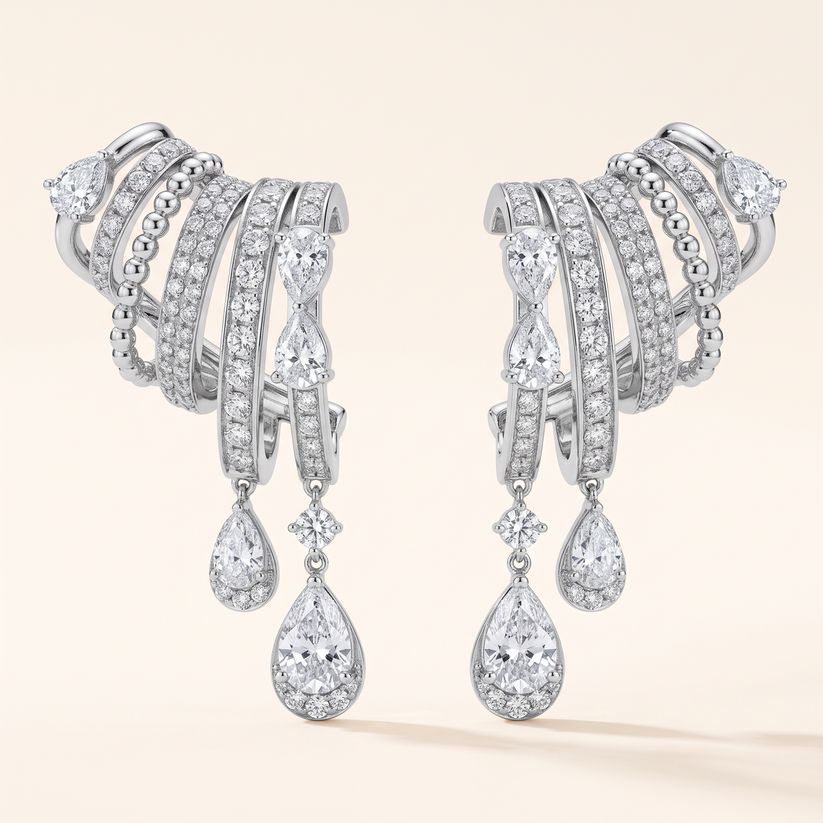 AD-ER05 Art Deco ear cuffs med pæreformede lab grown diamanter i 14 karat hvidguld, par