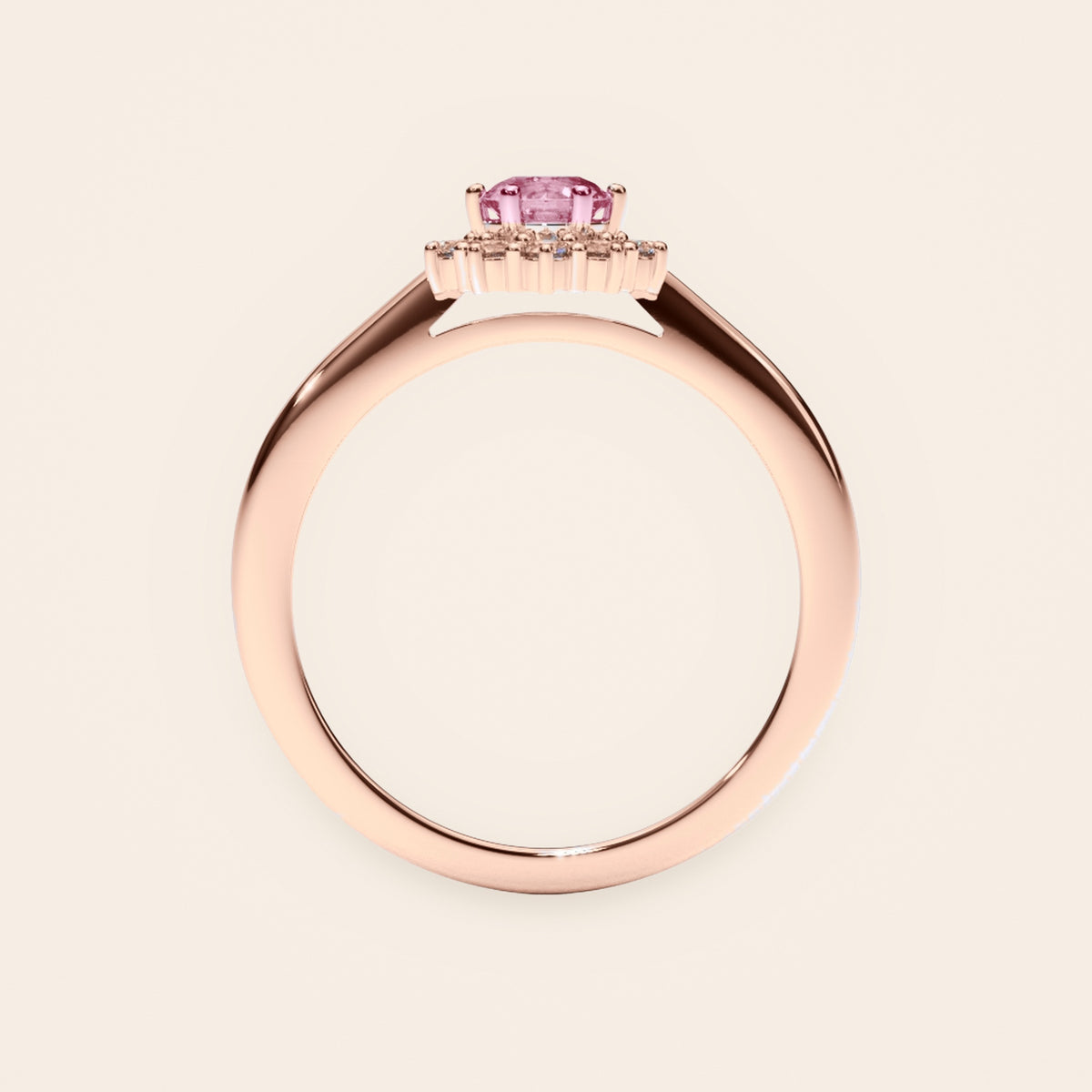 DR0186 halo diamantring med pink diamant i 14 kt. rosaguld – profil