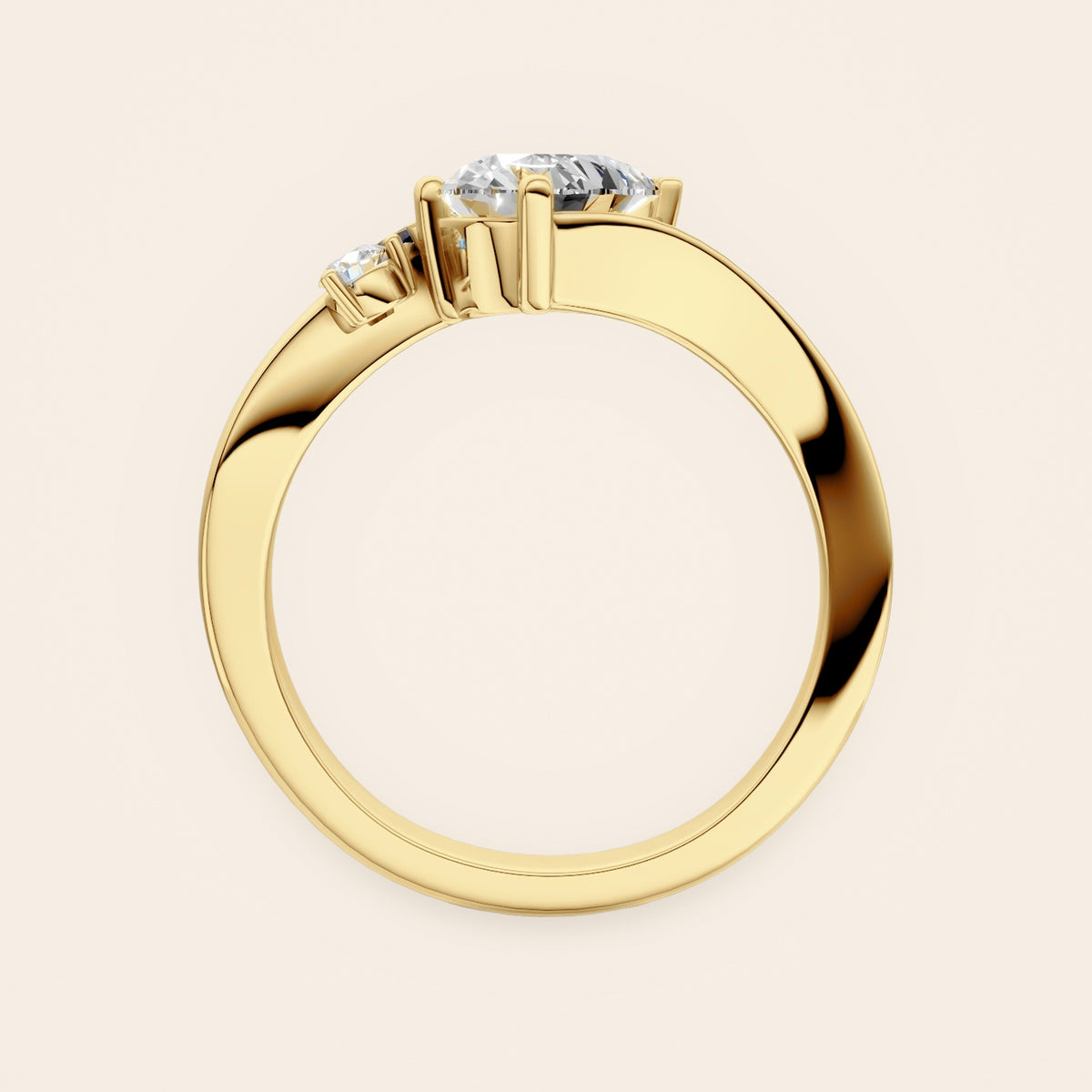 DR0332 diamantring med pæreformet diamant og blå markise i 14 kt. gulguld, profil
