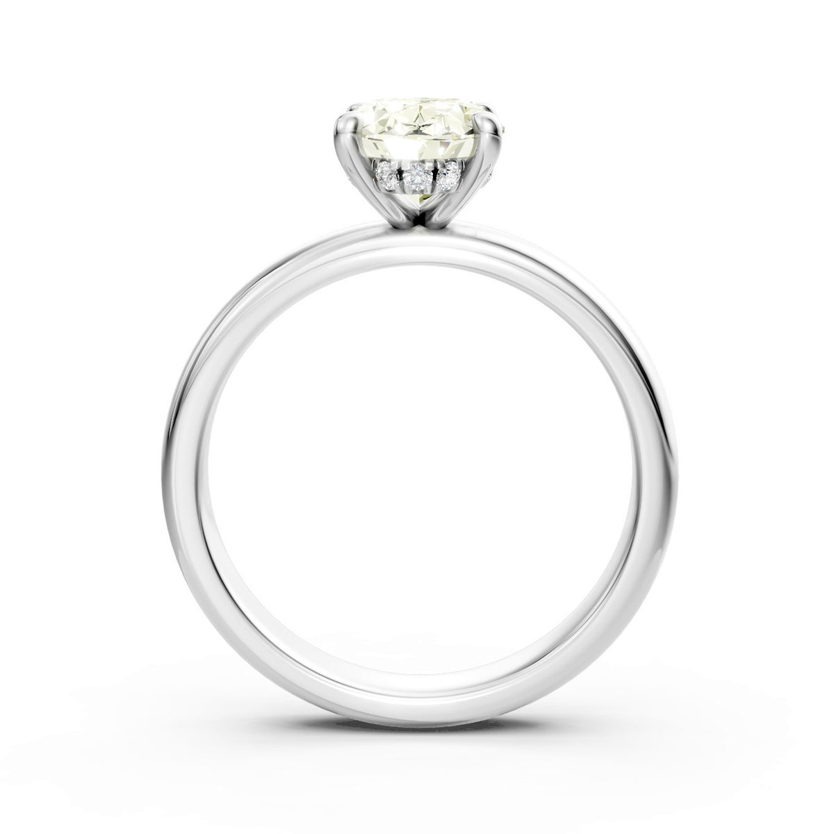 DR0360 solitaire diamantring med gul oval diamant, profil med skjult halo