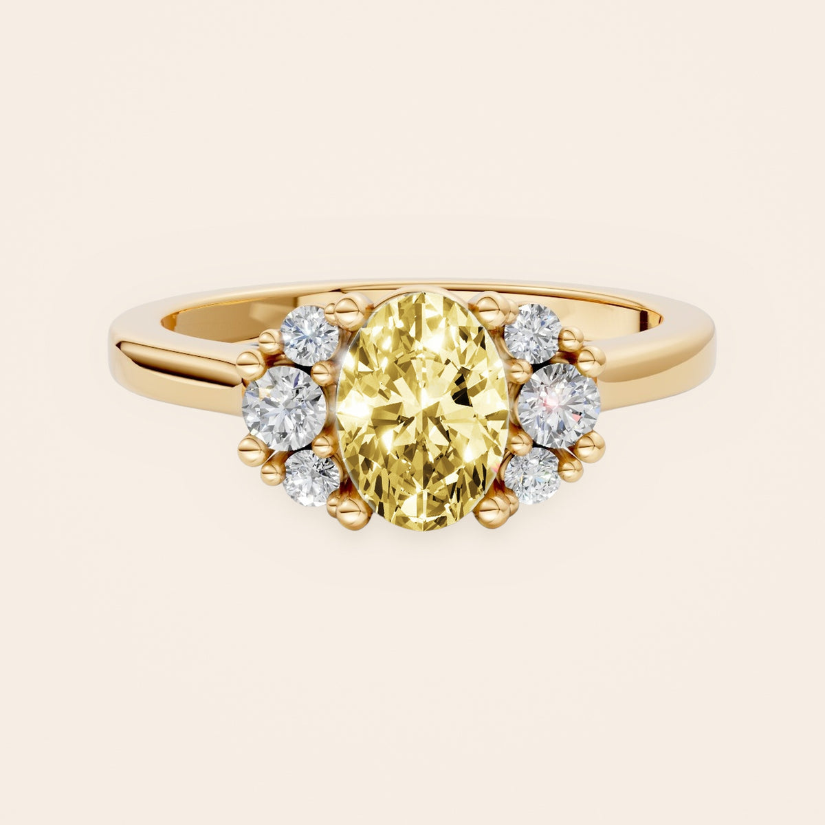 DR0381 diamantring i 14 kt. gulguld med gul oval diamant – forfra
