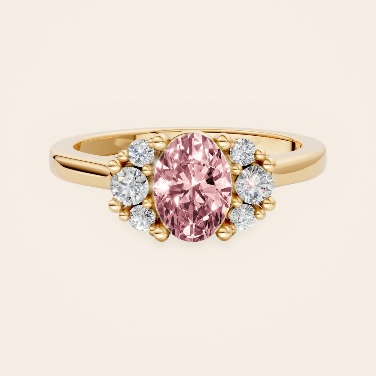 DR0381 diamantring i 14 kt. gulguld med pink oval diamant – forfra