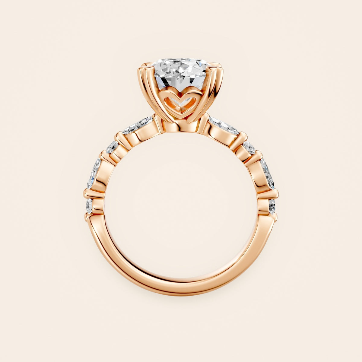 RT030 oval diamantring med hjertegrabber i 14 kt. rosaguld – profil med hjerte-galleri