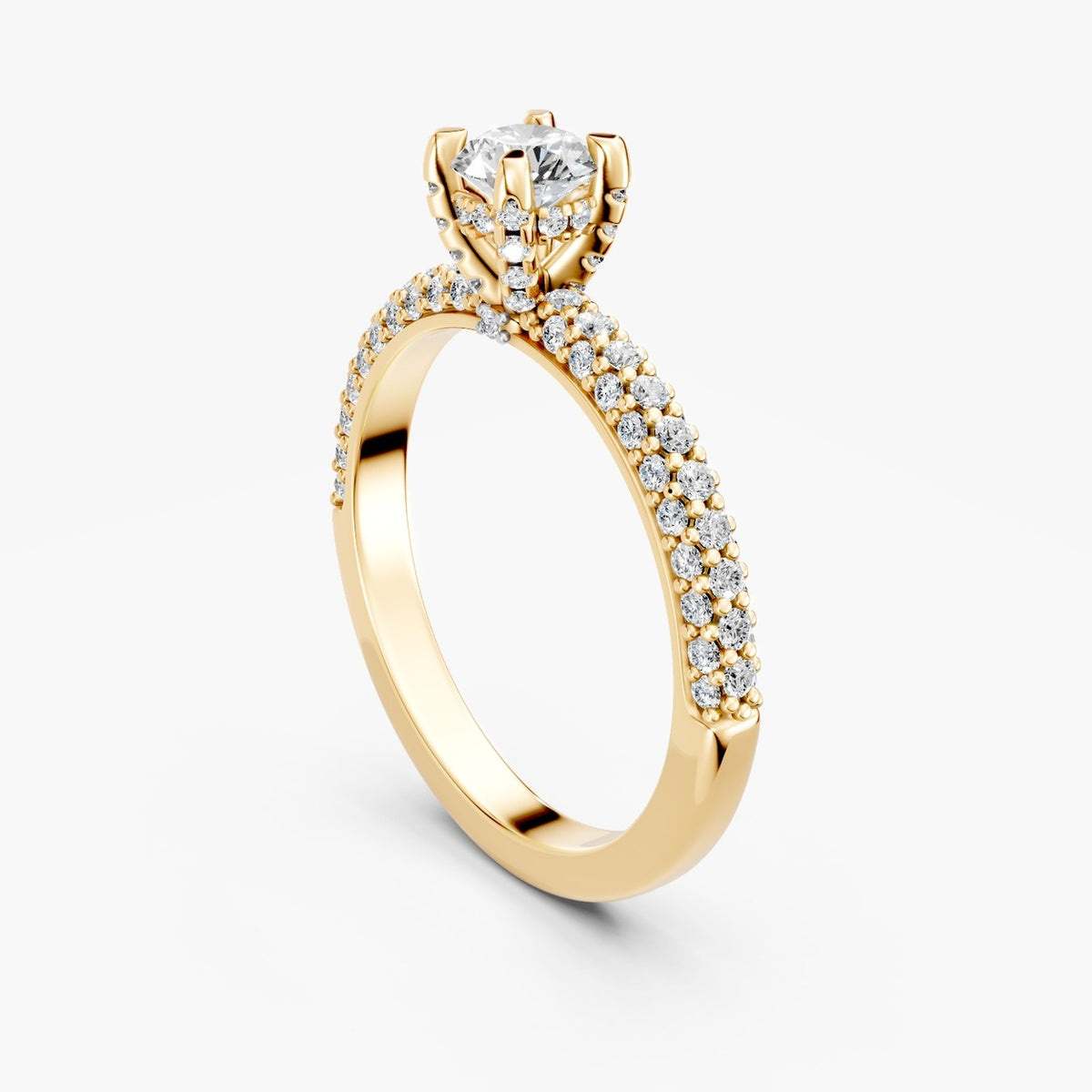 ZRT04 solitaire diamantring med pavé-skinne i 14 kt. gulguld, perspektiv
