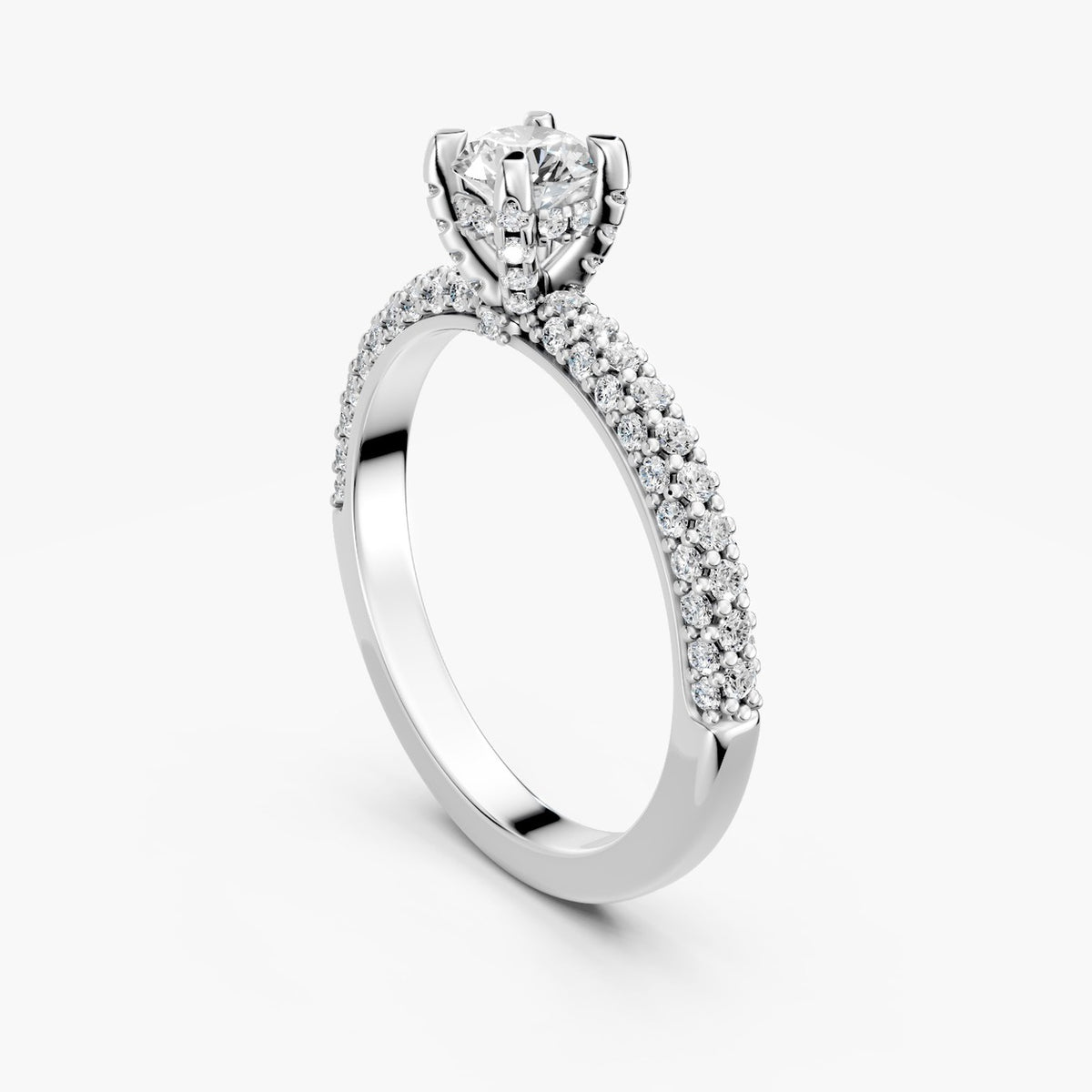 ZRT04 solitaire diamantring med pavé-skinne i 14 kt. hvidguld, perspektiv