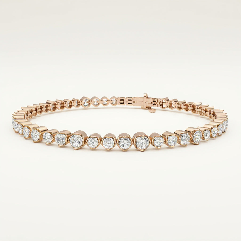 Tennisarmbånd i 14 karat rosaguld med 3,80 ct lab grown diamanter, studiebillede