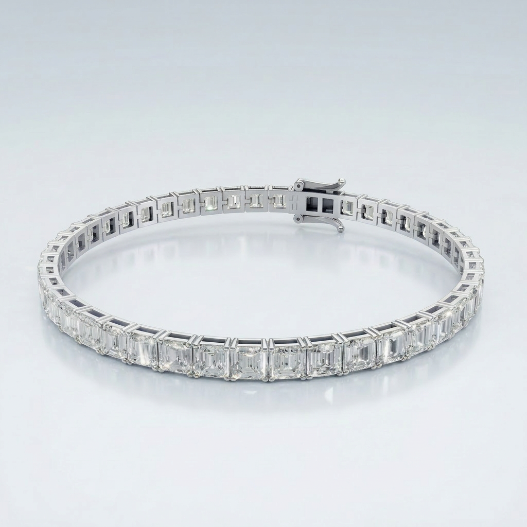 Asscher tennis bracelet white gold