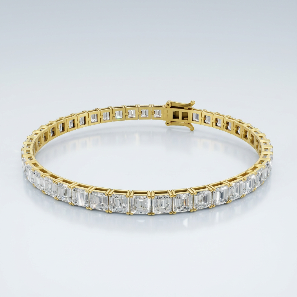 Asscher cut diamond tennis bracelet gold