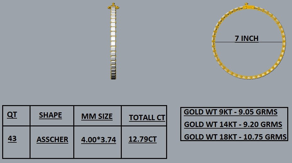 Specifikation Asscher tennisarmbånd 12.79 ct