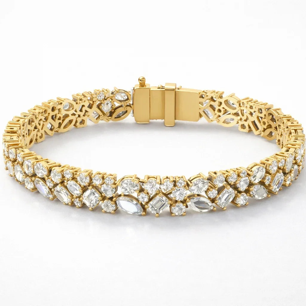 Tennisarmbånd i gulguld med lab grown diamanter i fancy shapes 12.20 carat