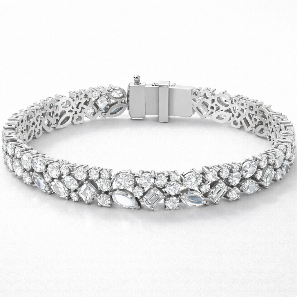 Tennisarmbånd i hvidguld med lab grown diamanter i fancy shapes 12.20 carat