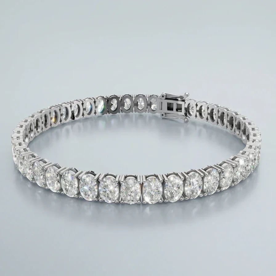 Tennisarmbånd med ovale lab grown diamanter 12.48 carat i 14 karat hvidguld