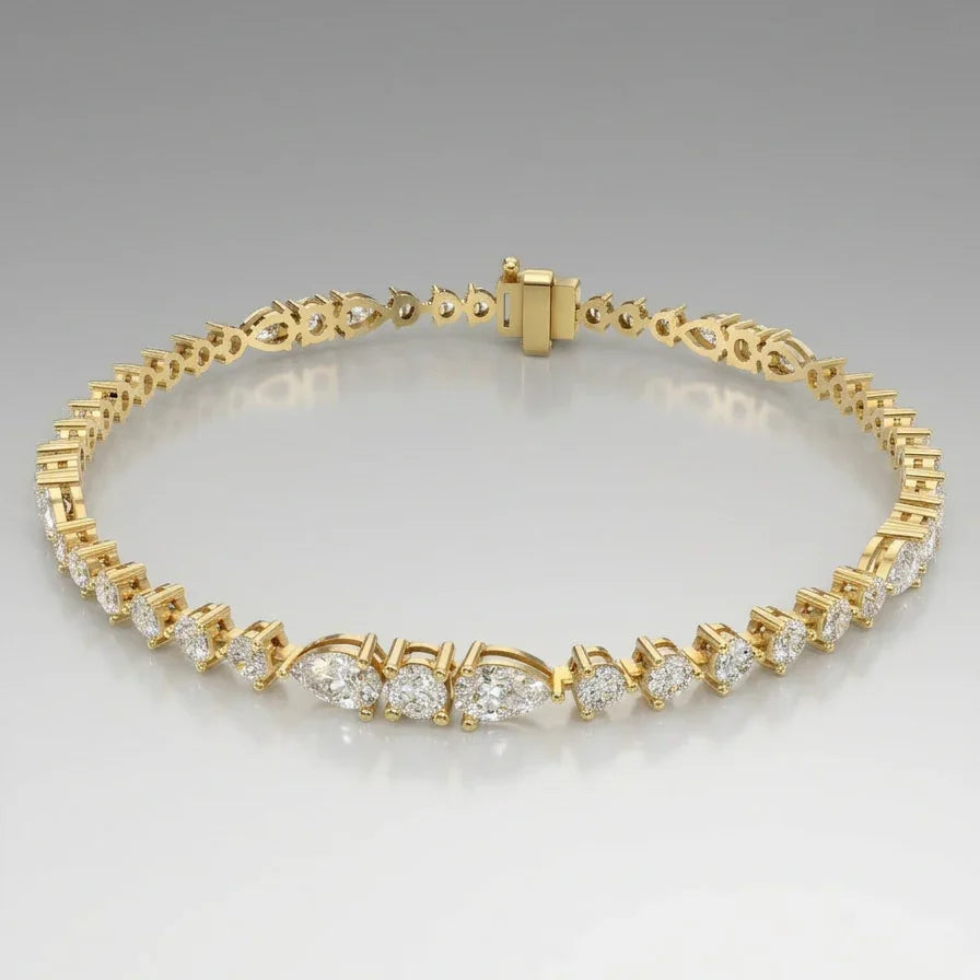 Tennisarmbånd med lab grown diamanter i round og pear cut i gulguld 5.32 ct diamant armbånd model BR-08