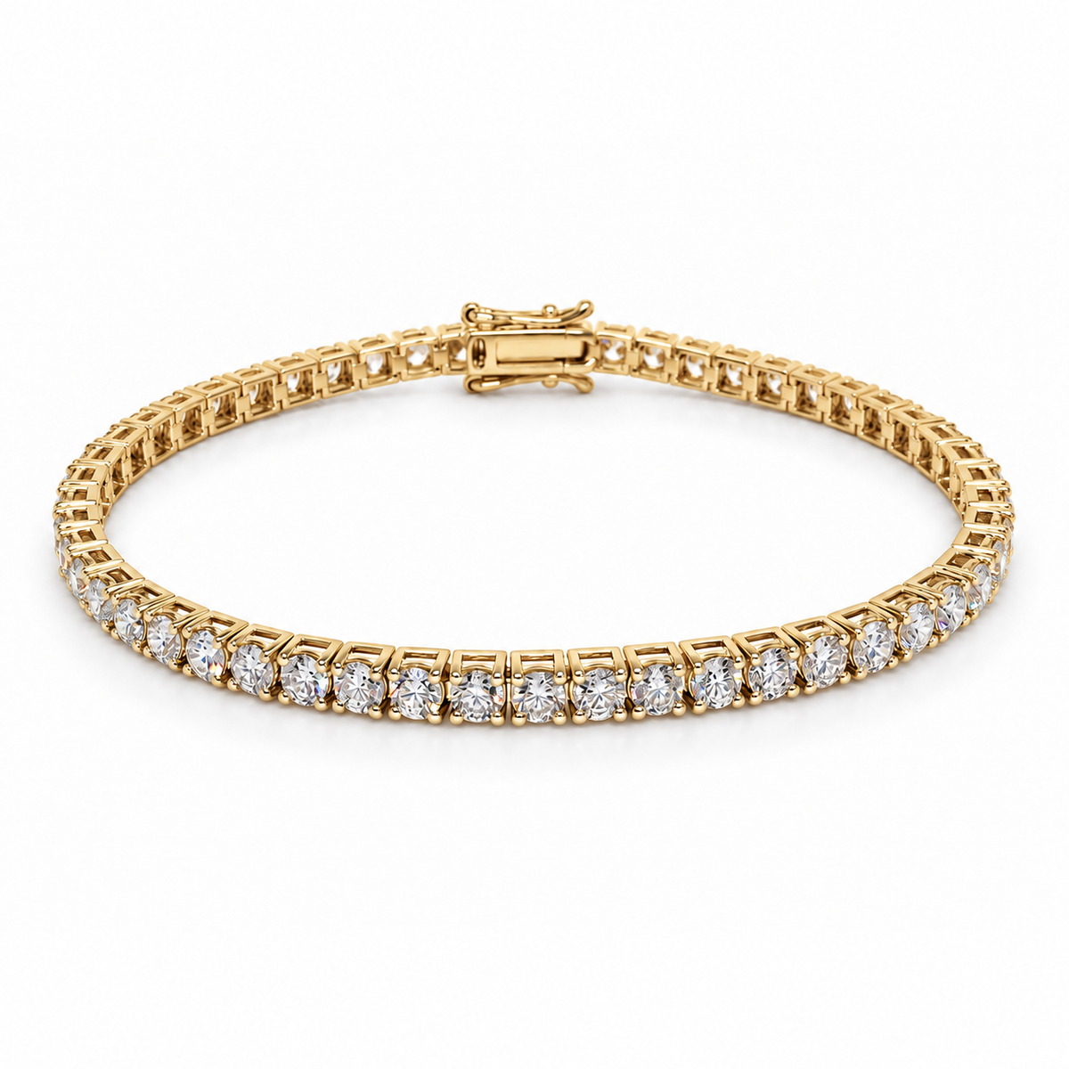 Italiensk tennisarmbånd TN1 Classic Square med 6,0 ct lab-grown diamanter i 14 karat gulguld, fattet med 4 grabber pr. sten