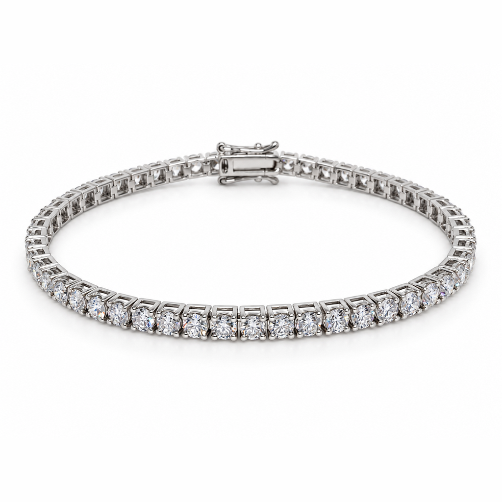 Italiensk tennisarmbånd TN1 Classic Square med 6,0 ct lab-grown diamanter i 14 karat hvidguld, fattet med 4 grabber pr. sten