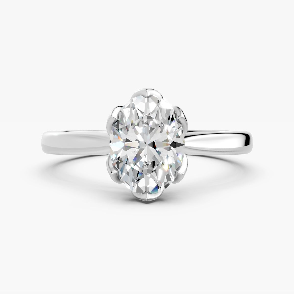 ZFL03 solitaire diamantring i hvidguld, forfra med blad-galleri