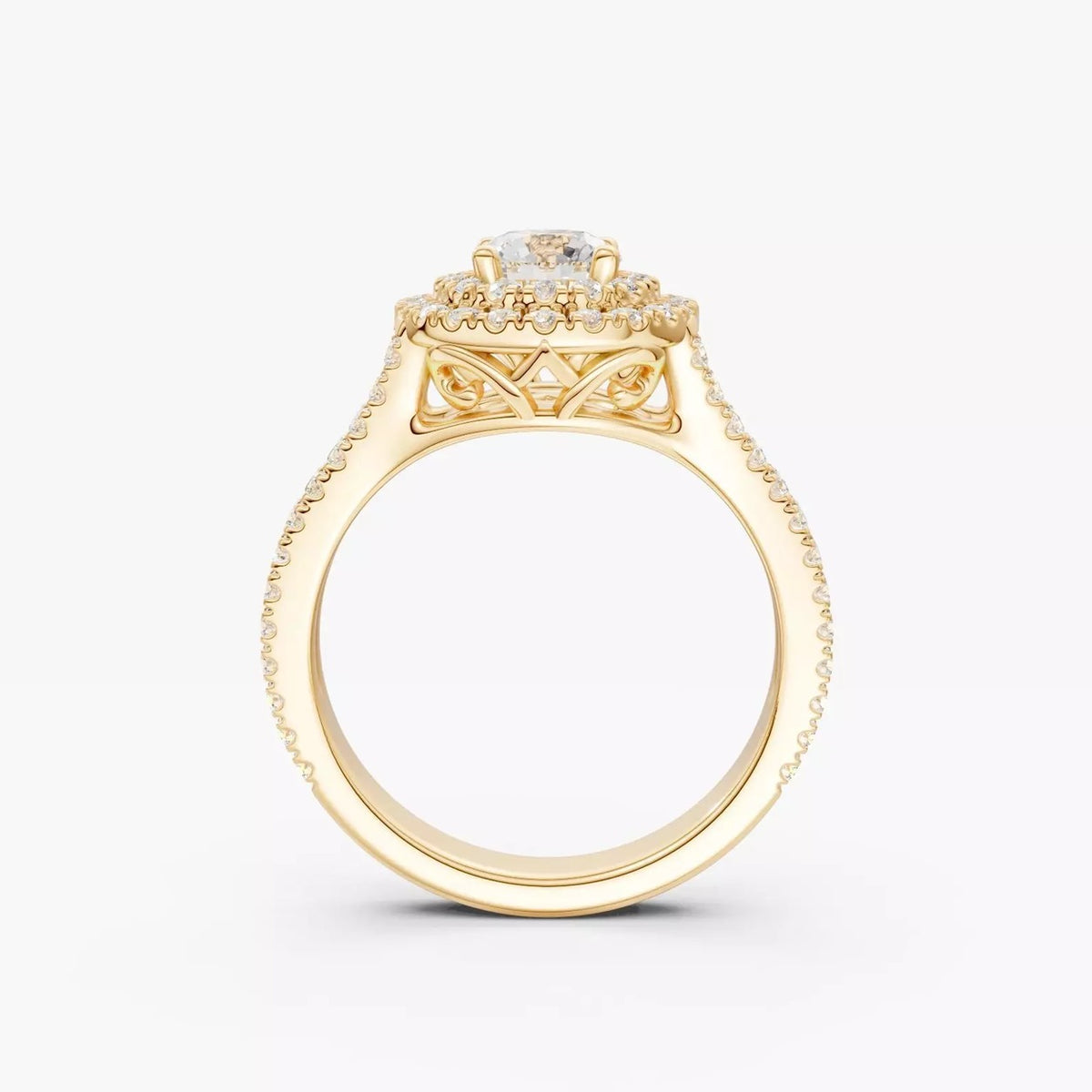 ZJKR08 diamantring i gulguld i profil med filigran under fatningen