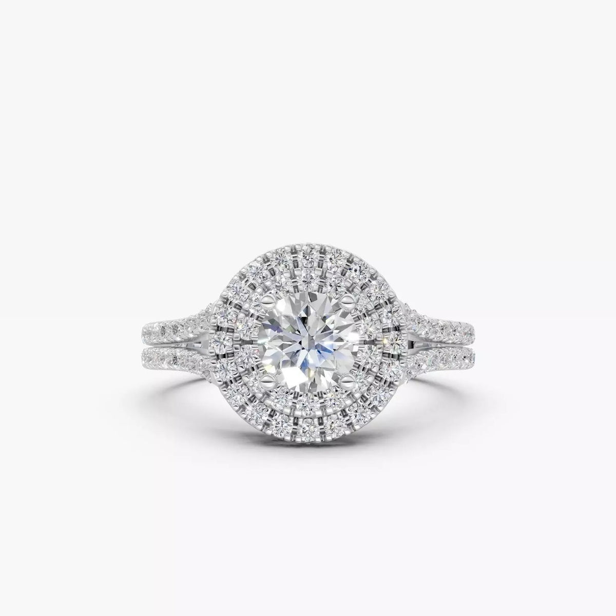 ZJKR08 diamantring i 14 kt. hvidguld med dobbelt halo set forfra
