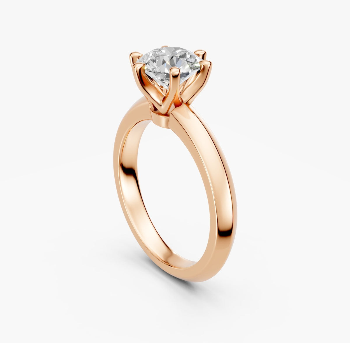 ZKR012 klassisk solitaire diamantring i rosaguld, perspektiv
