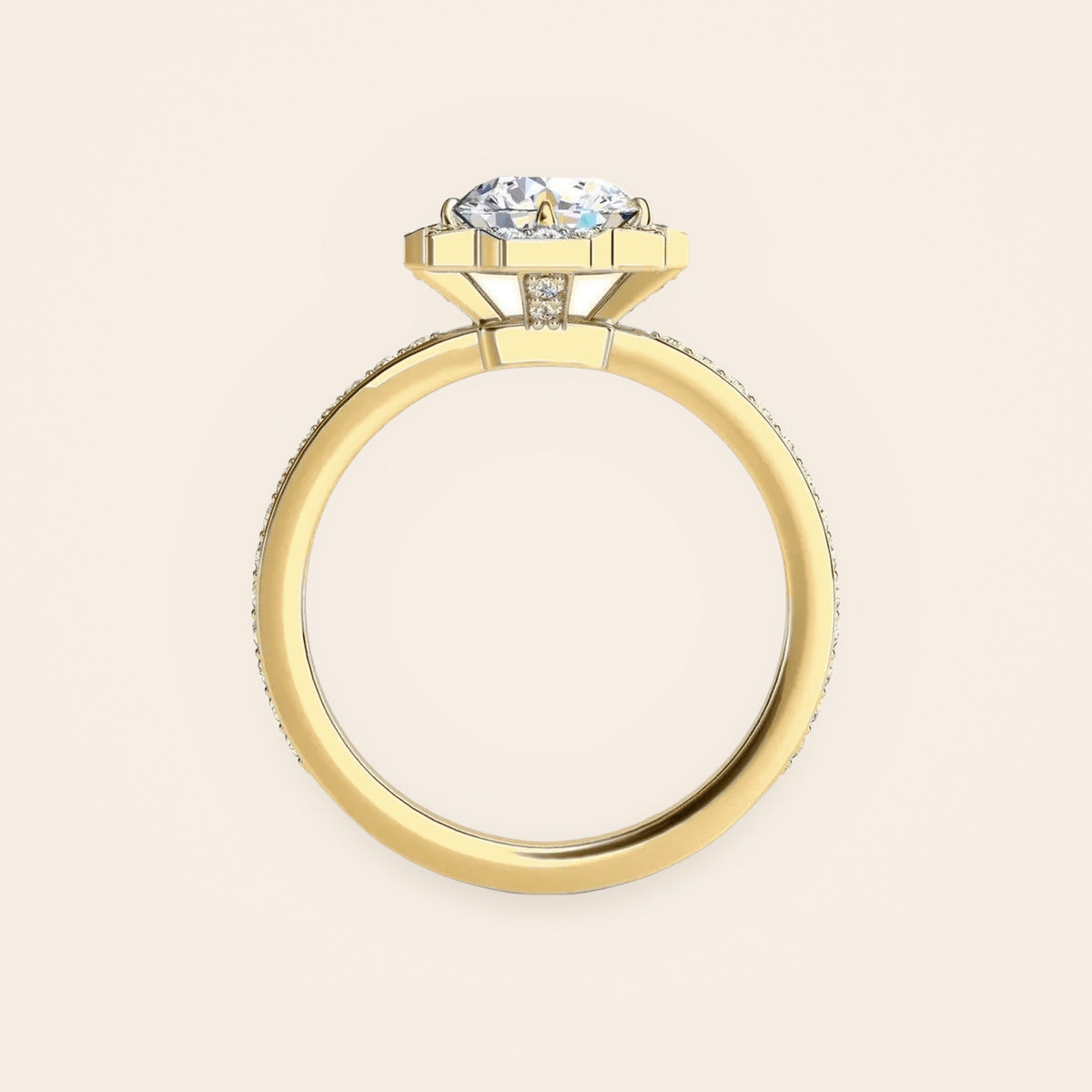 ZLR0163 Art Deco halo diamantring i 14 kt. gulguld – profil