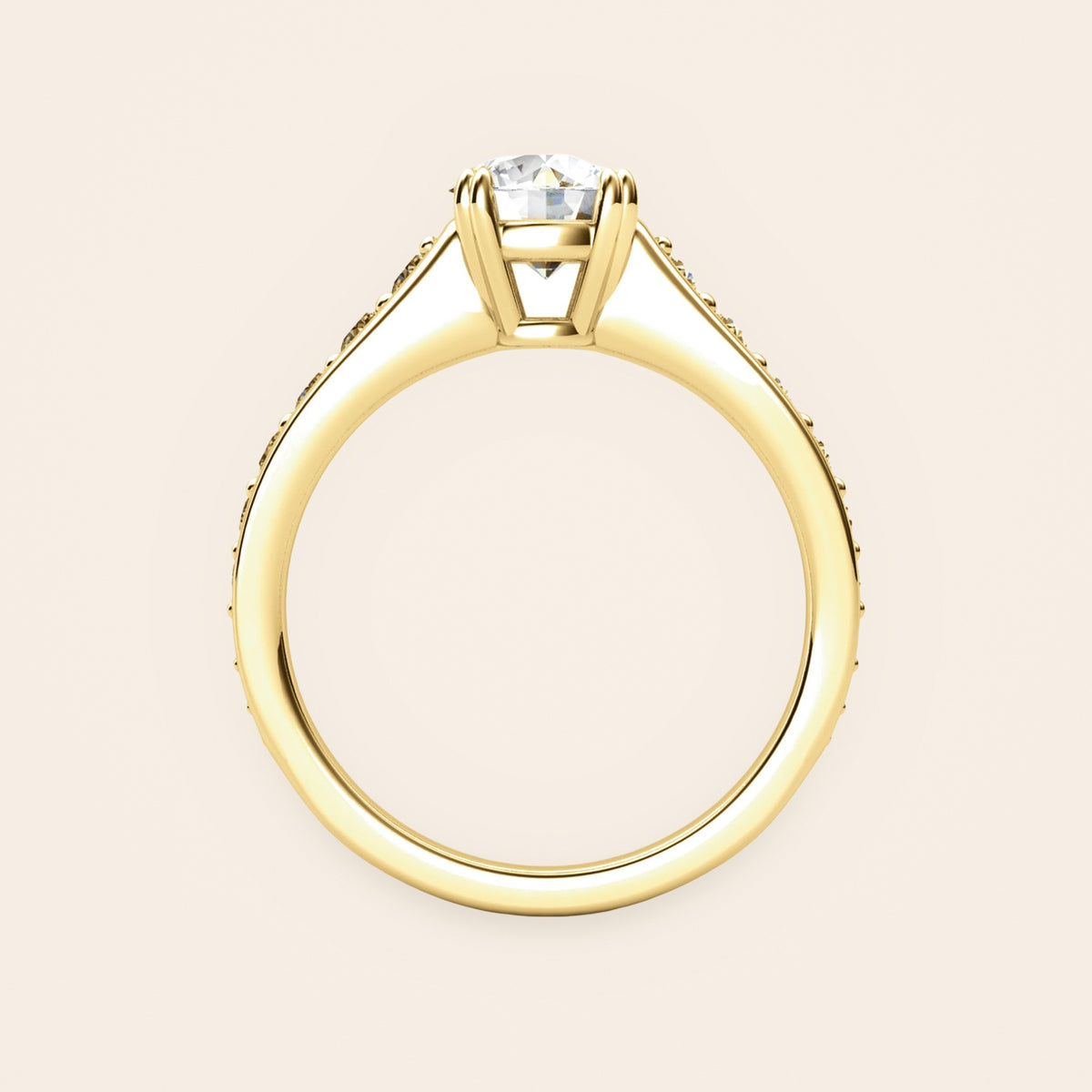 ZLSA01 solitaire diamantring med diamantskuldre i 14 kt. gulguld, profil