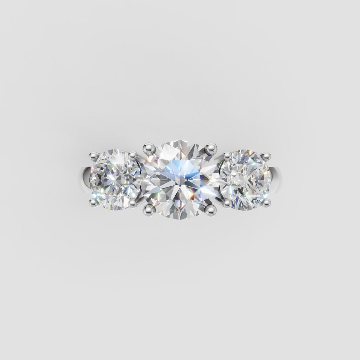 ZRG01 3-stens diamantring med 1,18 ct centersten og to 0,59 ct sidesten, 14 kt. hvidguld, ovenfra