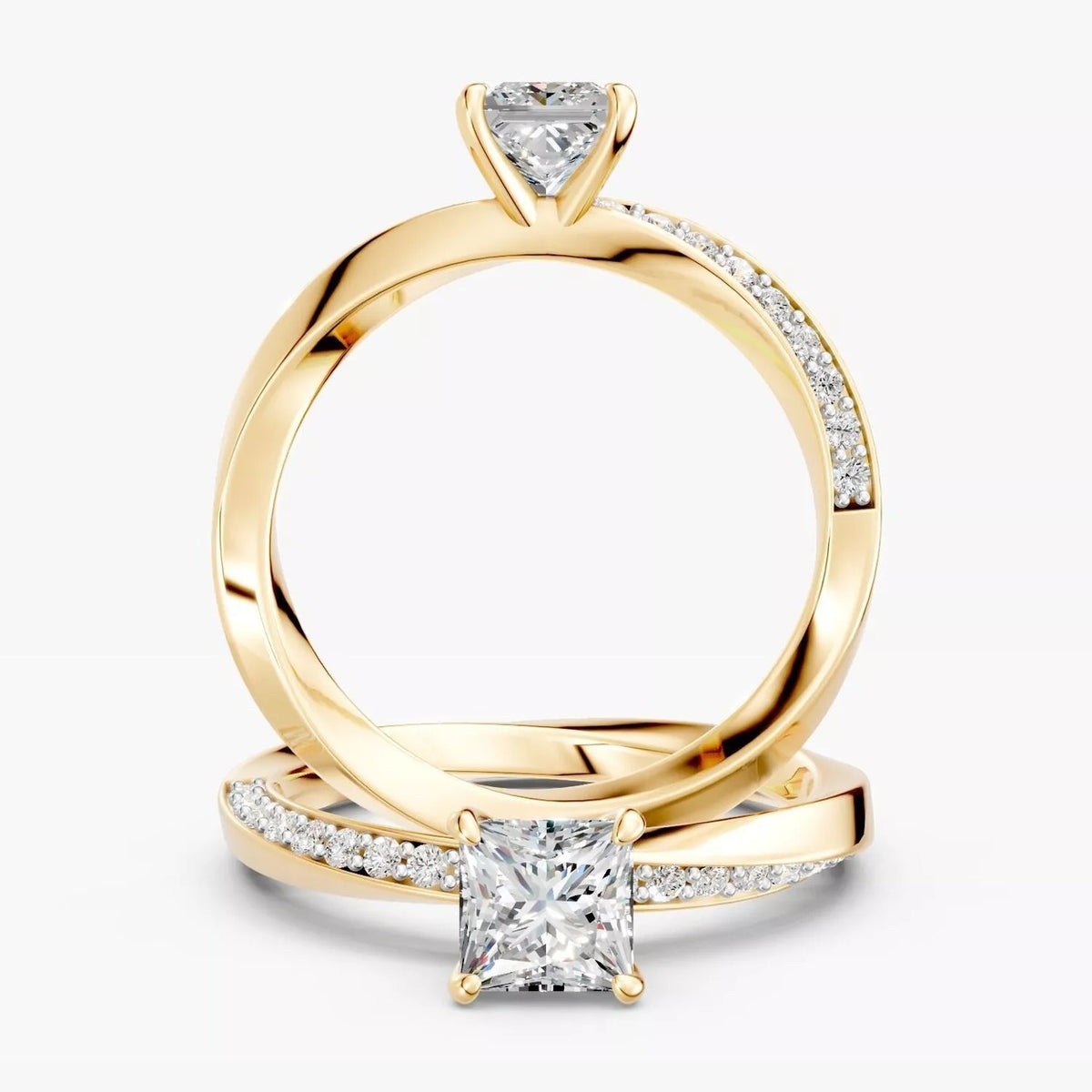 To ZRGM057 prinsesse solitaireringe i gulguld