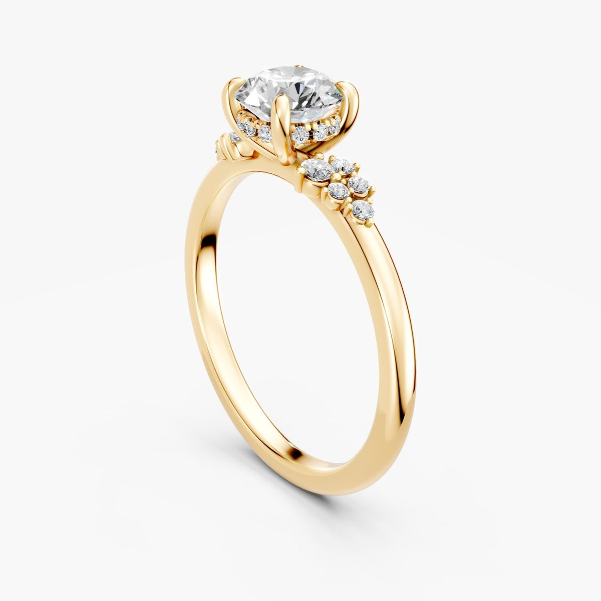ZRT014 solitaire diamantring med diamantklynger og skjult halo i hvidguld – perspektiv