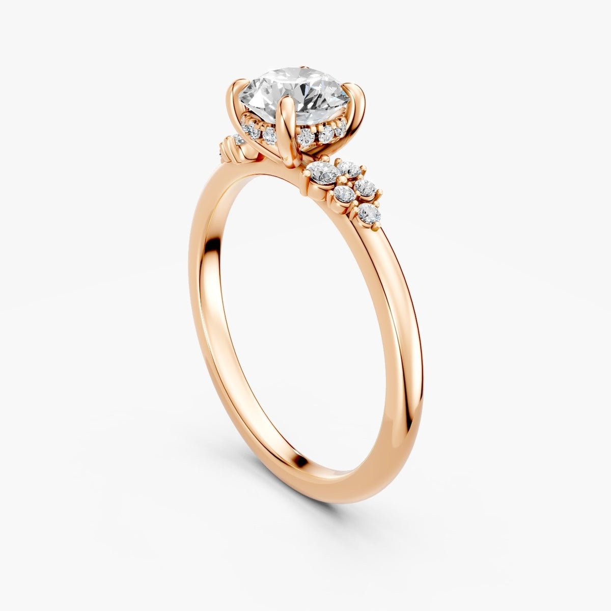 ZRT014 solitaire diamantring med diamantklynger i rosaguld – perspektiv